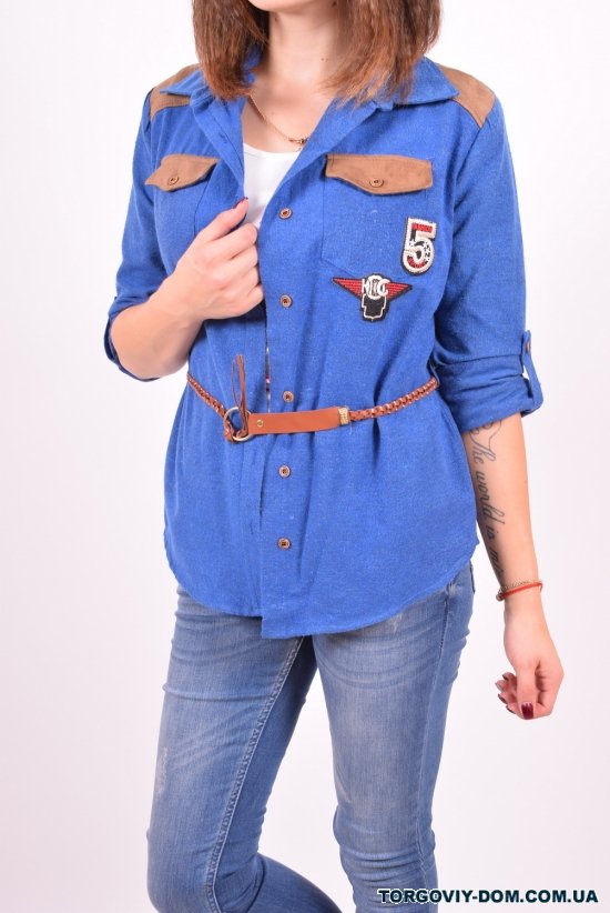 Рубашка-туника женская с поясом +майка(цв.синий) ELTI (Cotton 95%,Elastane 5%) Размеры в наличии : 42, 44 арт.6448