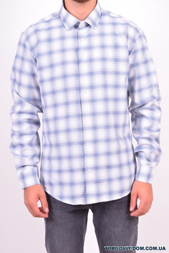 Рубашка мужская  (цв.белый/синий) (slim fit)  VIA LARENTA (Cotton 70%,Polyester 30%) Размер в наличии : 46 арт.клетка