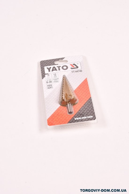 Сверло конусное ступенчатое по металлу YATO (HSS4241, d=6-38 мм, L=105мм) арт.YT-44740