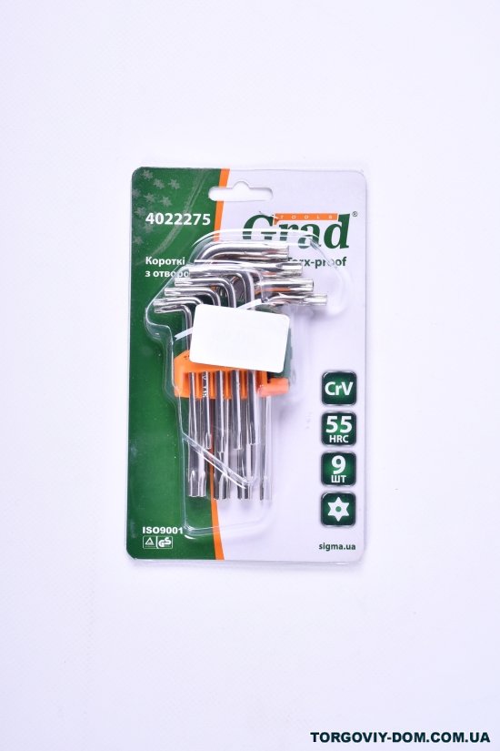 Ключи Torx (цена за 9шт., короткие с отверстием) T10-T50мм CrV "GRAD" арт.4022275