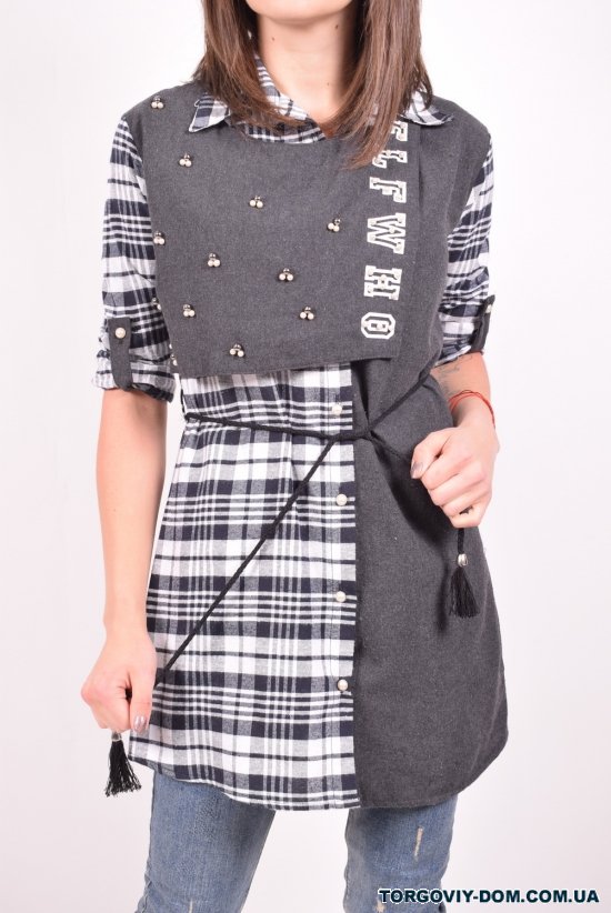 Рубашка-туника женская (цв.т.серый) PIANO (Cotton 60%,Polyester 40%) Размер в наличии : 44 арт.9745