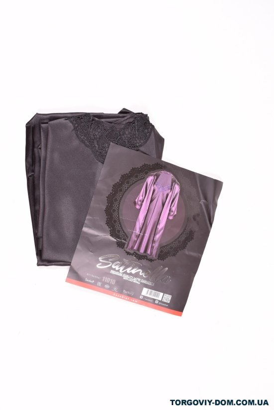 Комплект шелковый женский (ночная рубашка + халат+бикини) (цв.черный) DEEP SLEEP Размеры в наличии : 48, 50, 52 арт.11010