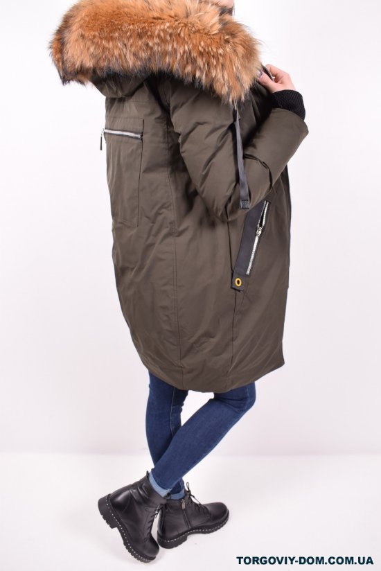 Куртка женская из плащевки (цв.хаки) зимняя с натуральной опушкой  VINASIER Размер в наличии : 48 арт.922
