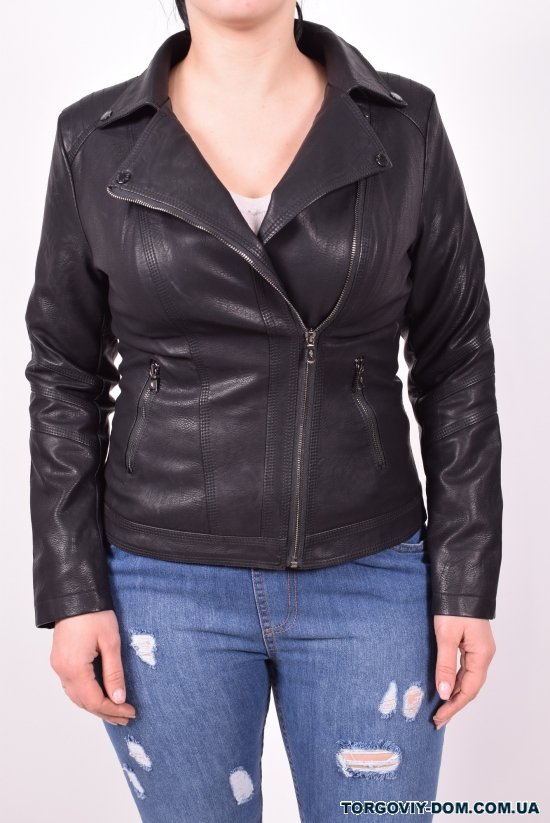 Куртка жіноча (кол. Чорний) зі шкірозамінника демісезонна Розмір в наявності : 40 арт.2023