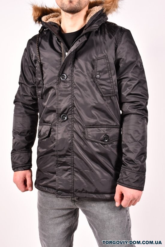 Куртка-парка мужская из плащевки  (цв.черный) зимняя на меху  Ge Bruder Размер в наличии : 44 арт.0050