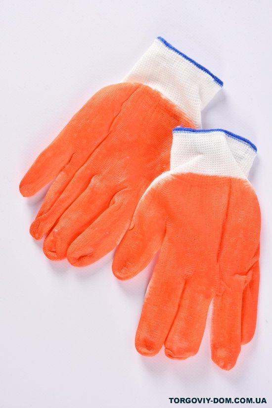 Перчатки трикотажные с частичным ПУ покрытием (оранжевый, манжет) арт.1
