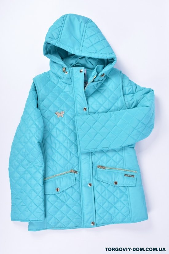 Куртка демисезонная для девочки(цв.бирюзовый) из плащевки Рост в наличии : 140 арт.Флай