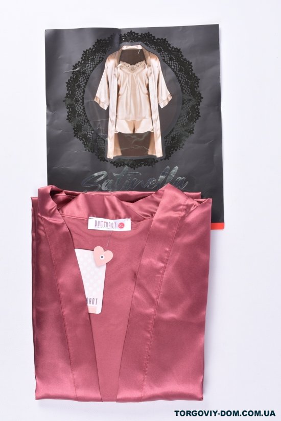 Комплект шелковый женский (цв.терракотовый) (майка+шорты+халат) DEEP SLEEP Размеры в наличии : 44, 46, 48 арт.11064