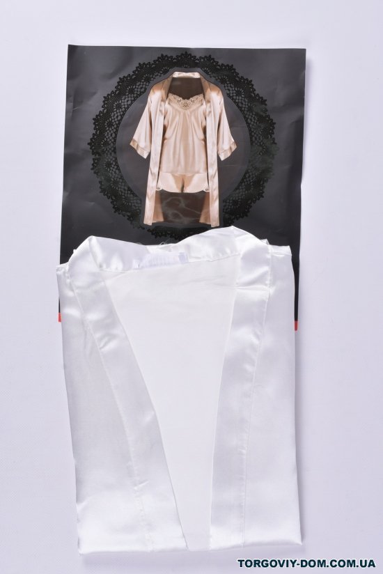 Комплект жіночий шовковий (кол. білий) (майка шорти халат) DEEP SLEEP Розміри в наявності : 44, 46 арт.11064