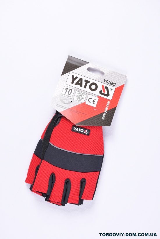 Перчатки рабочие с открытыми пальцами, размер 10 (цв.черно-красный) арт.YT-74662