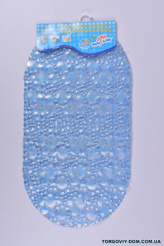 Коврик в ванную(цв.голубой) силиконовый на присосках размер 65/34см арт.MF1606