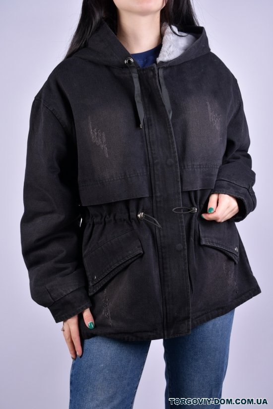 Куртка женская джинсовая (цв. черный) на меху "Saint Wish" Размер в наличии : 56 арт.3021