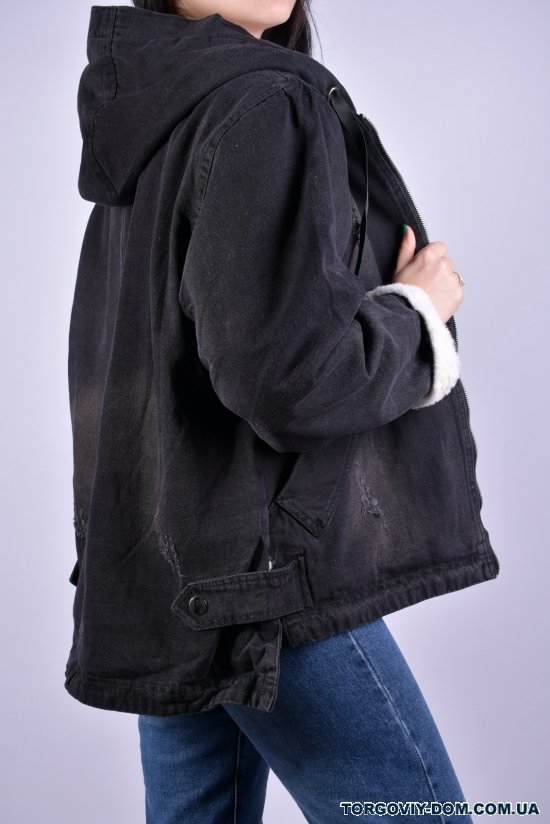 Куртка женская джинсовая (цв. черный) на меху "Saint Wish" Размеры в наличии : 50, 52, 54, 56, 58 арт.3018
