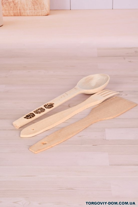 Кухонный деревянный набор (лопатка, ложка, вилка) арт.1059