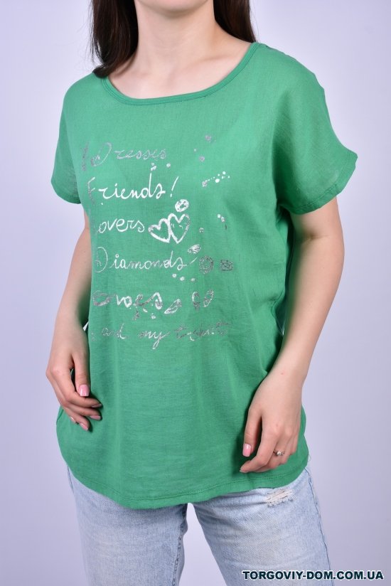Футболка женская ткань лен (цв.зеленый) "QIANZHIDU" Размеры в наличии : 46, 48, 50 арт.E201683
