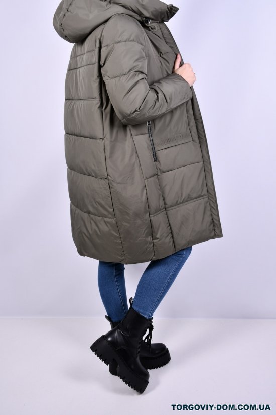 Жіноче пальто (цв. оливковий) з зимової плащової тканини. Розмір в наявності : 52 арт.3033