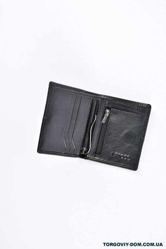 Кошелёк зажим мужской кожаный (color.black) размер 9/10 см. "ALFA RICCO" арт.AR8383/75NC