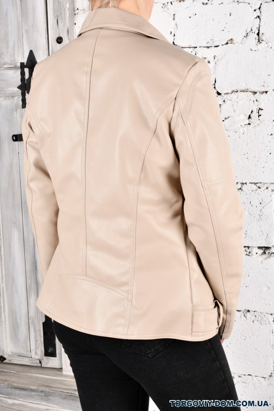 Куртка женская (цв.кремовый) модель "Бомбер" с экокожи "VIVO" Размеры в наличии : 50, 52, 54, 56, 58 арт.K-811-D