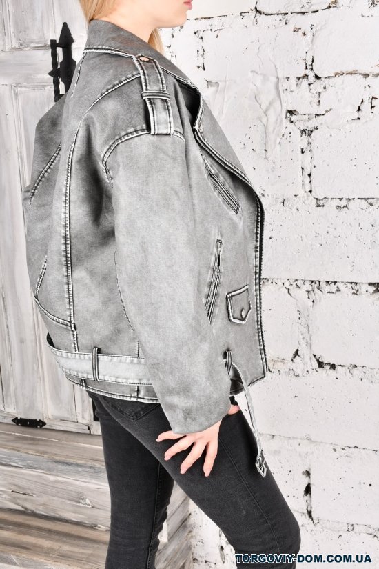 Куртка женская (цв.серый) модель "Косуха" с экокожи "VIVO" Размеры в наличии : 44, 46, 48, 50, 52 арт.K-802-A