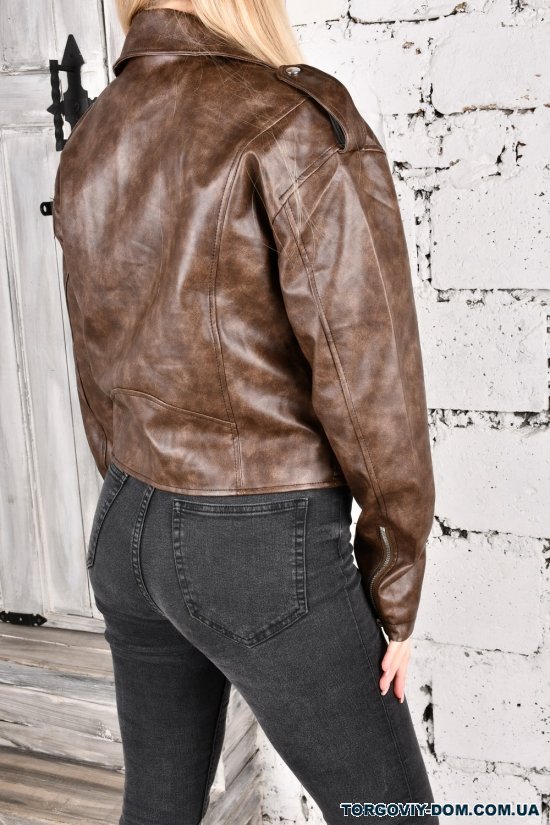 Куртка женская (цв.коричневый) модель "Косуха" с экокожи "VIVO" Размеры в наличии : 44, 46, 48, 50, 52 арт.K-808