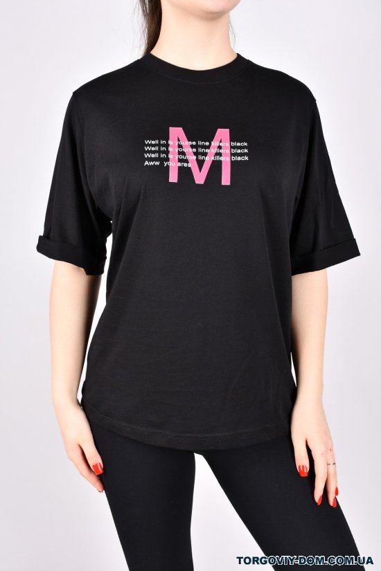 Жіноча футболка (кол. чорний) трикотажна модель Over Size "LALE FASHION" Розміри в наявності : 44, 46, 48, 50 арт.24022