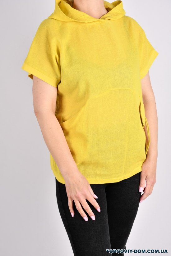Футболка жіноча кол. жовтий (тканина трикотаж/льон) "QIANZHIDU" Розмір в наявності : 48 арт.DX35651961