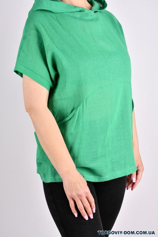 Футболка жіноча кол. зелений (тканина трикотаж/льон) "QIANZHIDU" Розміри в наявності : 48, 50, 52, 54 арт.DX35651961