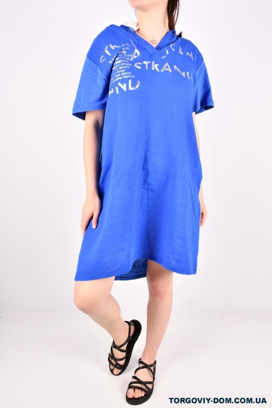 Платье женское (цв.синий)(ткань трикотаж/лен) "QIANZHIDU" Размер в наличии : 42 арт.E235383