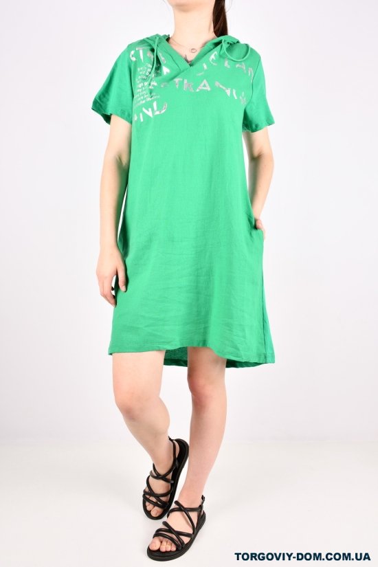 Платье женское (цв.зеленый)(ткань трикотаж/лен) "QIANZHIDU" Размеры в наличии : 40, 42, 44, 46 арт.E235383