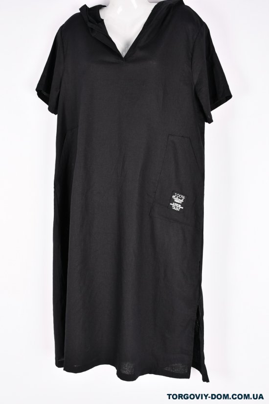 Платье женское (цв.черный)(ткань лен) "QIANZHIDU" Размеры в наличии : 50, 52, 54, 56 арт.DL35153546