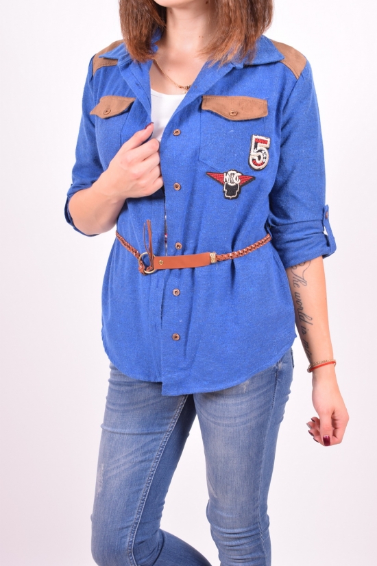 Рубашка-туника женская с поясом +майка(цв.синий) ELTI (Cotton 95%,Elastane 5%) Размеры в наличии : 42, 44 арт.6448