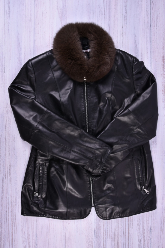 Куртка женская(color Black) из эко кожи опушка-натуральный мех ELLAFONISS Размер в наличии : 50 арт.18003
