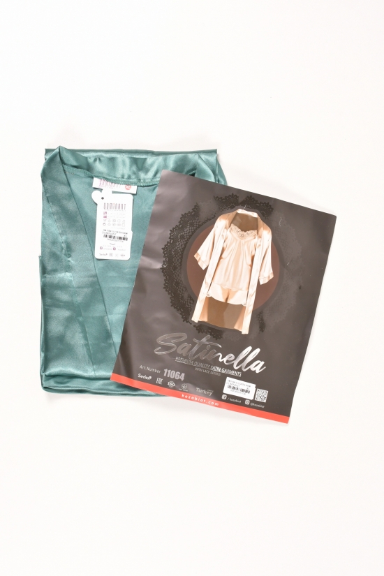 Комплект шелковый женский (цв.зелёный) (майка+шорты+халат) DEEP SLEEP Размеры в наличии : 44, 46, 48 арт.11064