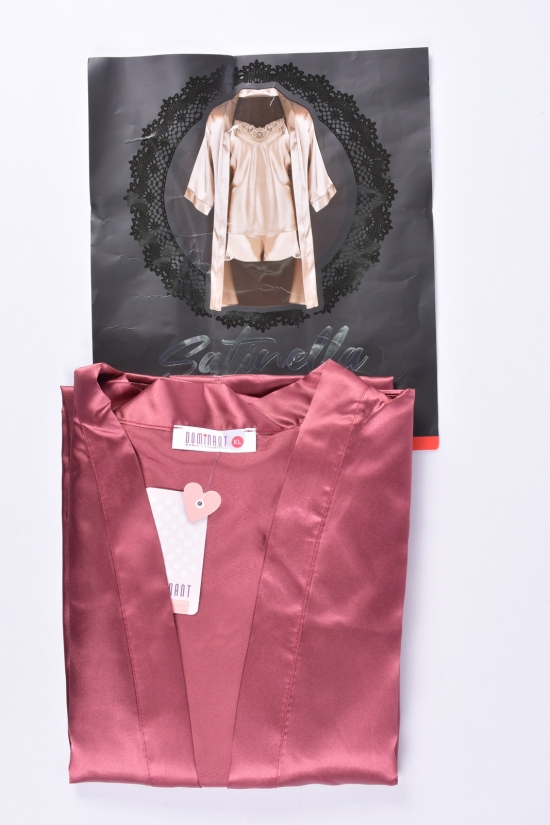 Комплект шовковий жіночий (кол. Теракотовий) (майка шорти халат) DEEP SLEEP Розміри в наявності : 44, 46, 48 арт.11064