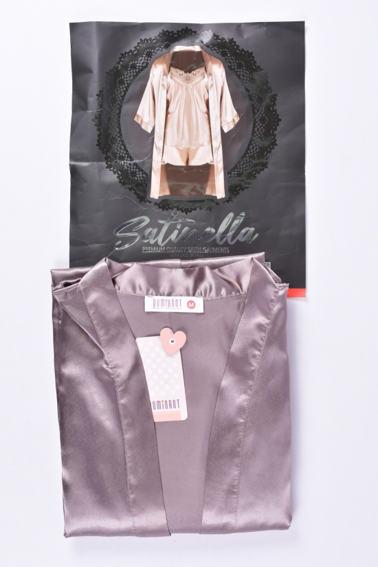 Комплект жіночий шовковий (кол. бронзовий) (майка шорти халат) DEEP SLEEP Розміри в наявності : 44, 46, 48 арт.11064