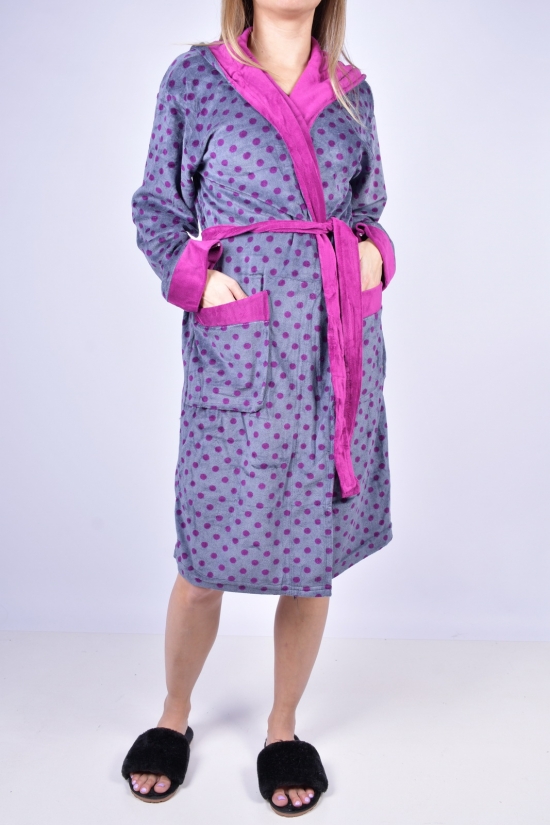 Халат жіночий велюровий (колір сірий/фіолетовий) BARAY Розміри в наявності : 44, 46, 48, 50 арт.308
