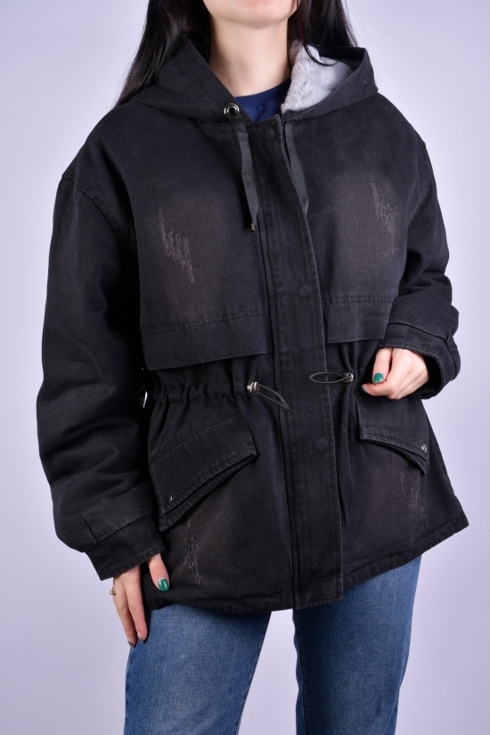 Куртка женская джинсовая (цв. черный) на меху "Saint Wish" Размеры в наличии : 50, 52, 54, 56, 58 арт.3021