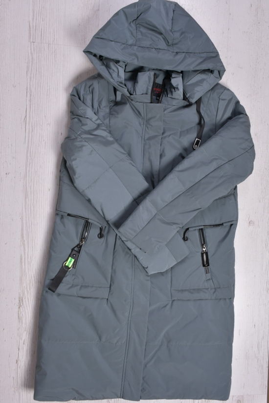 Пальто жіноче демісезонне (кол. сірий/зелений) з плащівки "DS" Розміри в наявності : 50, 54 арт.8027