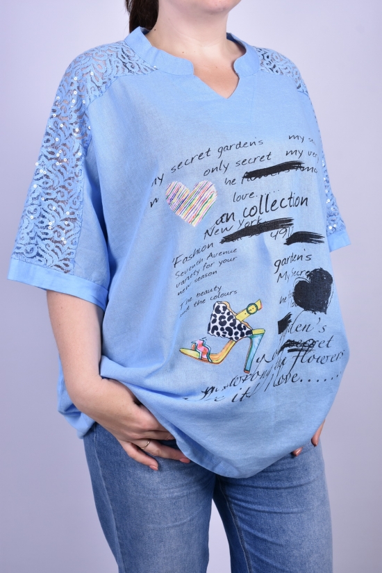 Блузон жіночий (кол. блакитний) тканина льон "GERTIE" розмір 54-56 арт.5845