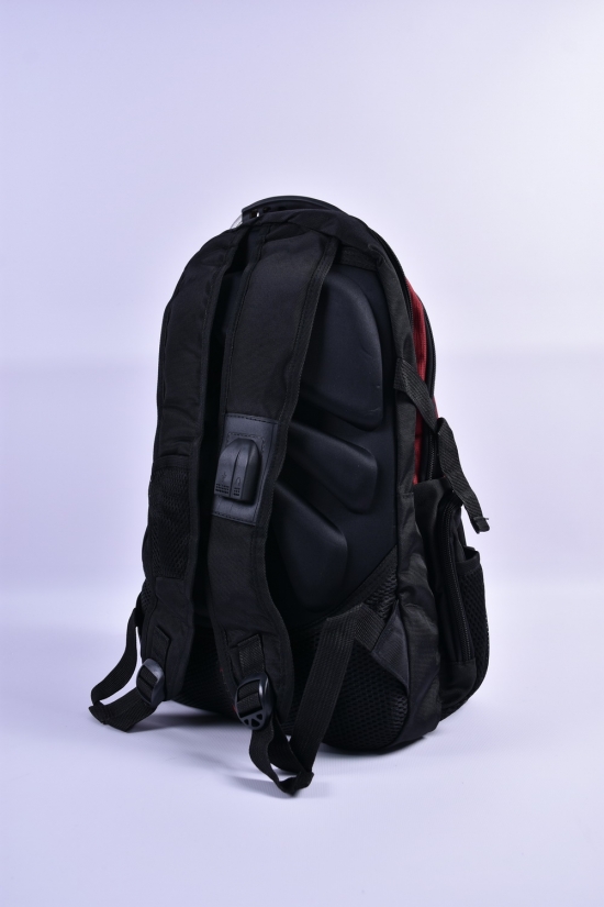Рюкзак из плащевки (цв.красный) ортопедический, размер 45/29/21 см (с USB AUX удлинителем) арт.7603