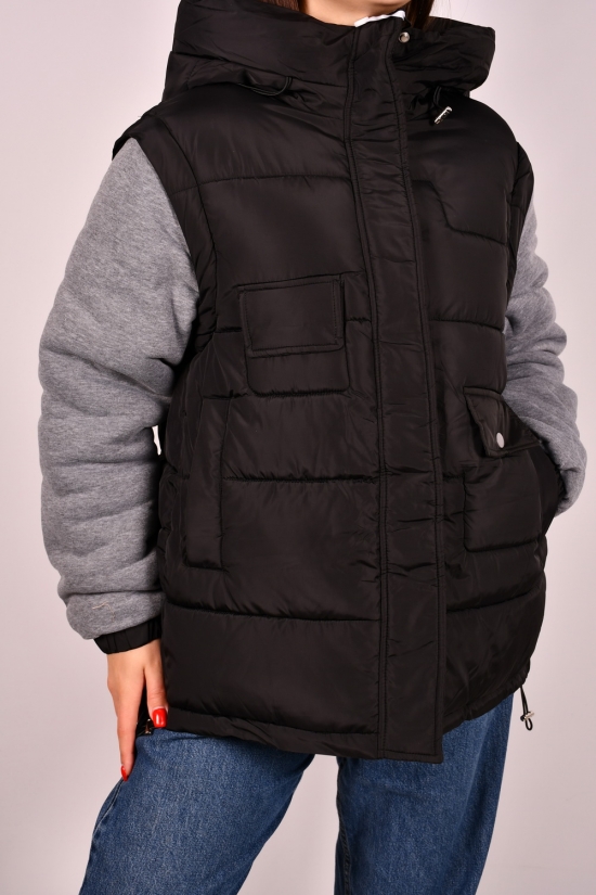 Куртка женская с отстегивающим рукавом (цв.чёрный) демисезонная болоневая Размеры в наличии : 44, 46, 48 арт.73
