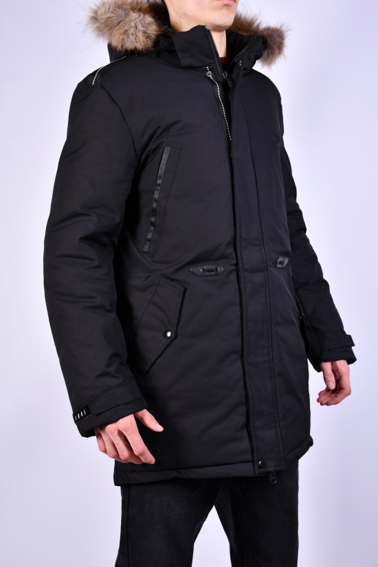 Куртка парку чоловіча (кол. чорний) зимова з плащової тканини з натуральним хутром "NANA" Розміри в наявності : 48, 54 арт.A9099