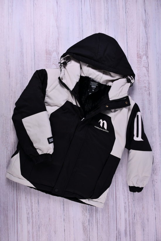 Куртка для мальчика (цв.кремовый/чёрный) из плащевки зимняя (модель OVER SIZE) Рост в наличии : 134, 140, 146, 152 арт.A918