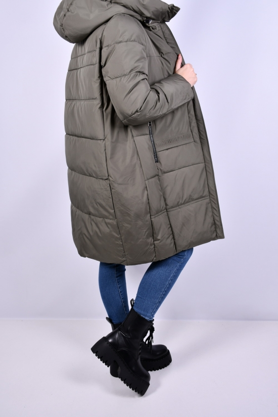 Жіноче пальто (цв. оливковий) з зимової плащової тканини. Розмір в наявності : 52 арт.3033