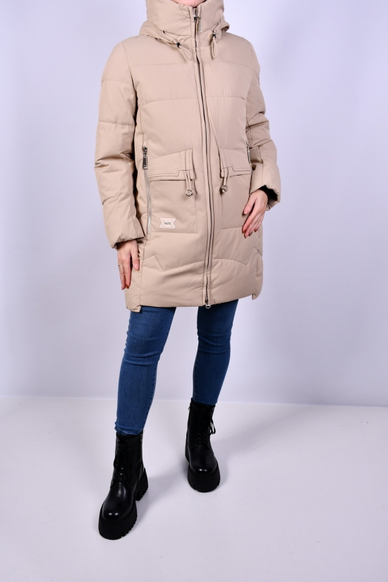 Жіноче пальто (кол. кремовий) з плащової тканини зимове Розмір в наявності : 44 арт.3018