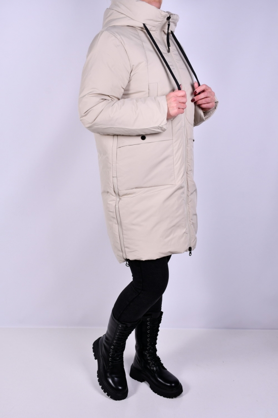 Пальто жіноче зимове (кол. кремовий) з плащової тканини. Розміри в наявності : 46, 48, 50, 54, 56 арт.M925001