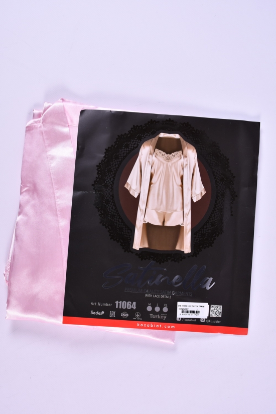 Комплект жіночий шовковий (кол. рожевий) (майка шорти халат) DEEP SLEEP Розміри в наявності : 44, 46, 48 арт.11064