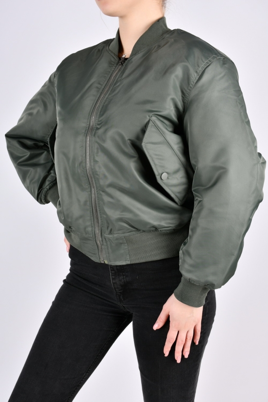 Куртка жіноча демісезонна (кол. оливковий) з плащової тканини (модель BOMBER) Розміри в наявності : 44, 46 арт.9244