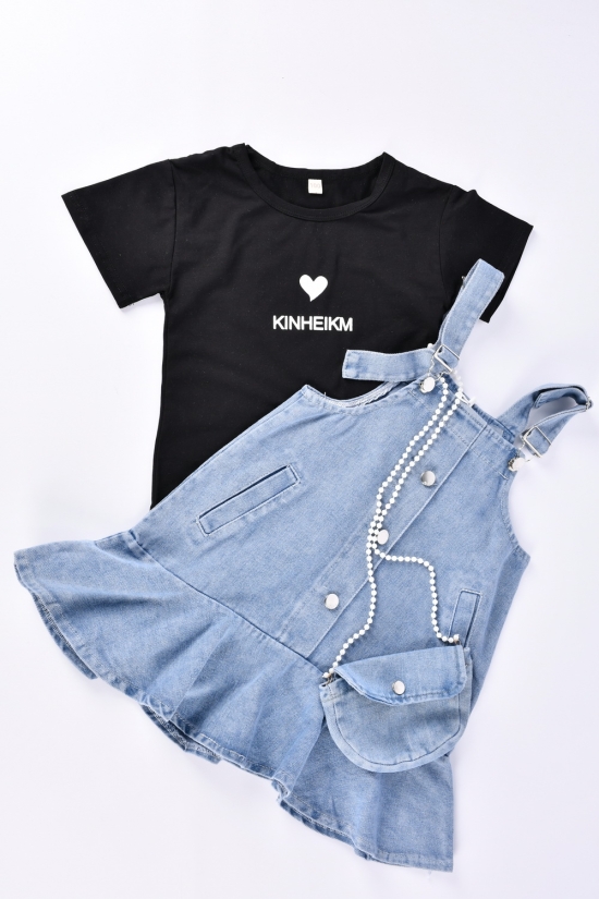 Сарафан джинсовый + футболка для девочки с сумочкой Рост в наличии : 110, 128 арт.X023