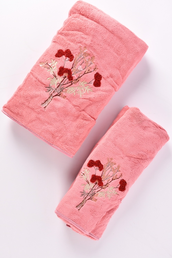 Набор полотенец (цв.розовый) банное размер 70/140, лицевое 50/100см (вес 400г) арт.6995